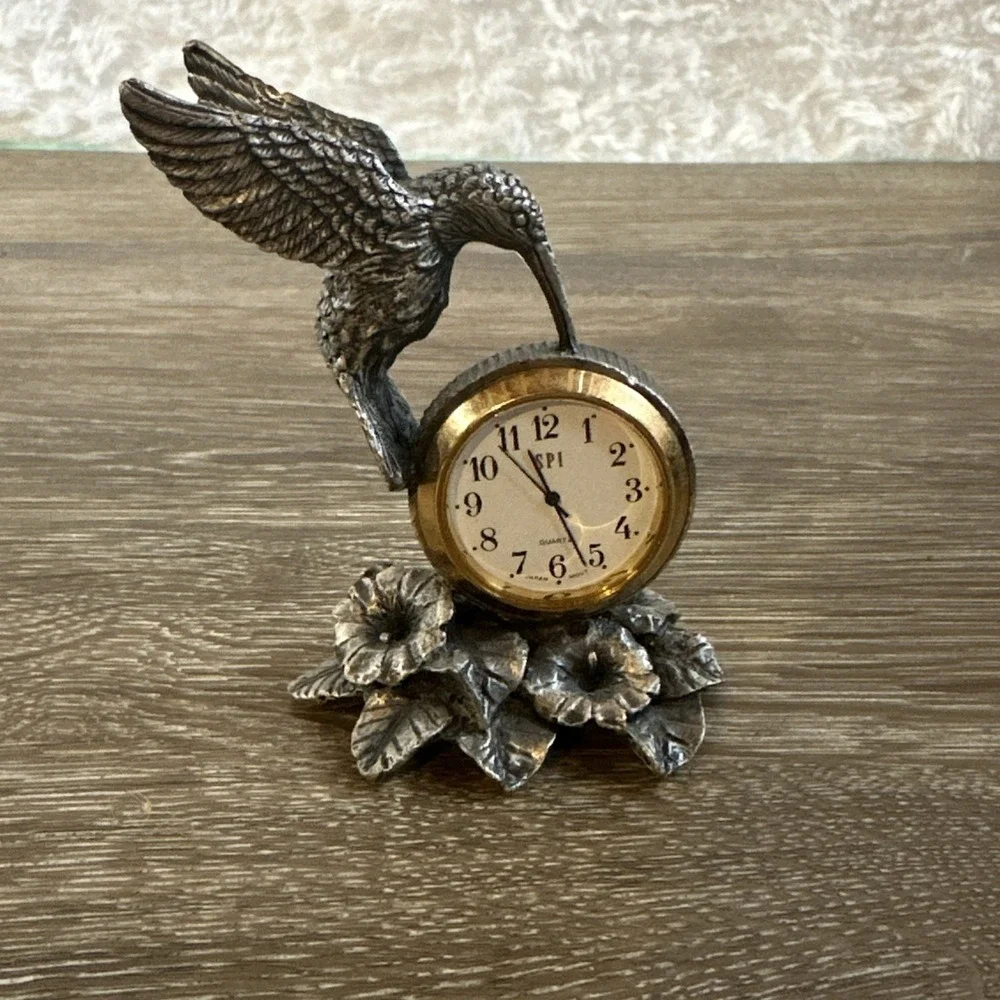 Vintage SPI Hummingbird Desk Clock 1994 Silvestri Bird Shelf Decor Untested